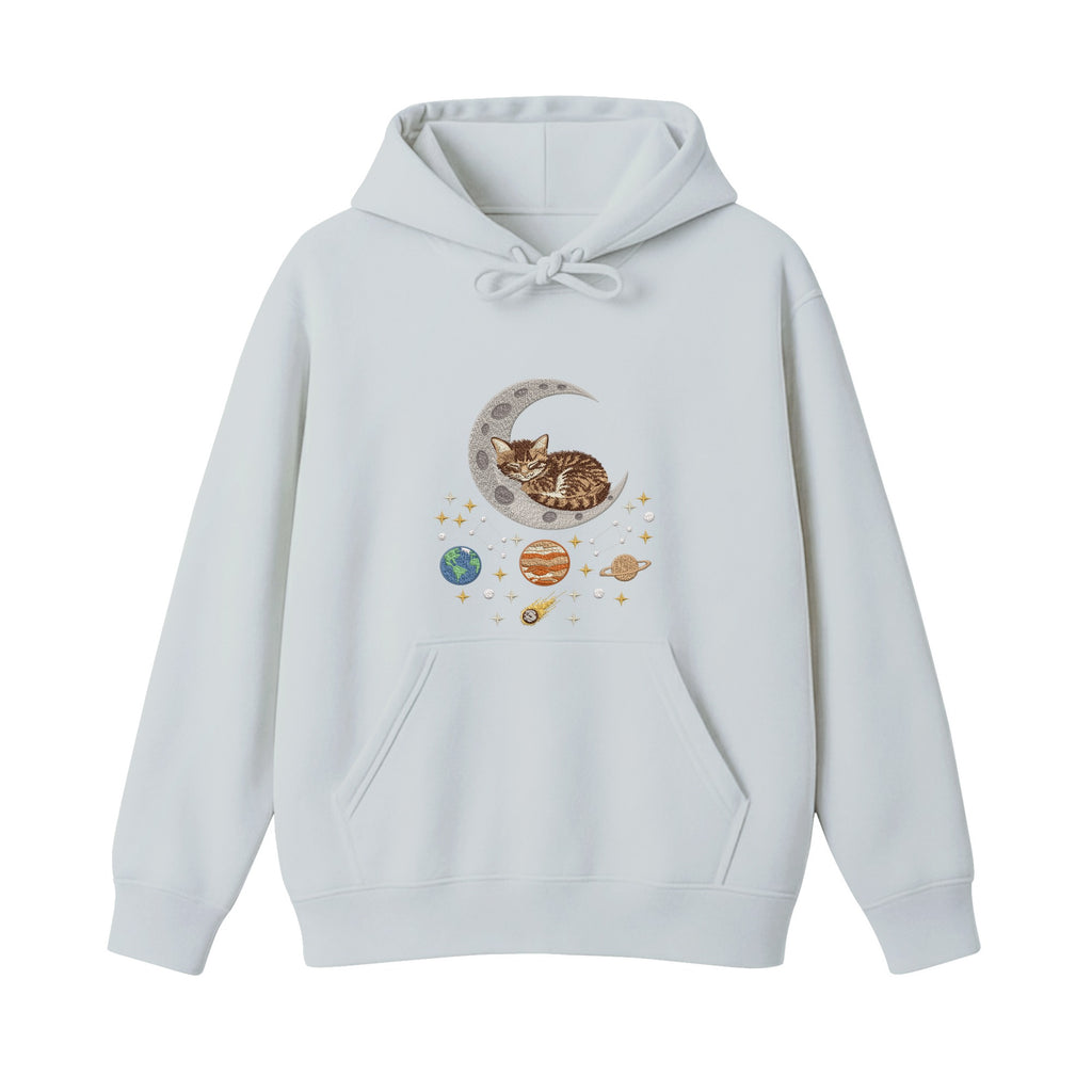 Sleepy Kitten Crescent Moon Galaxy embroidered hoodie in Sports Grey — chest embroidery