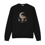 Sleepy Kitten Crescent Moon Galaxy embroidered sweatshirt in Black — front view