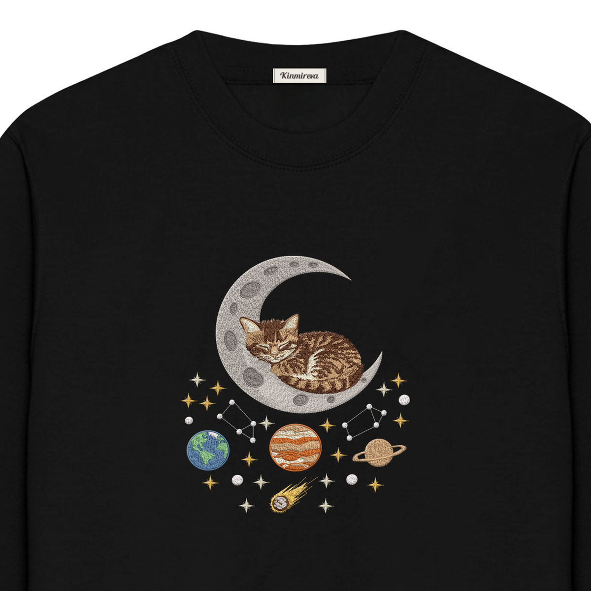 Sleepy Kitten Crescent Moon Galaxy embroidered sweatshirt — chest embroidery