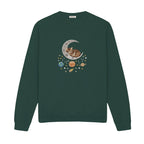 Sleepy Kitten Crescent Moon Galaxy embroidered sweatshirt in Forest Green — chest embroidery