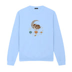 Sleepy Kitten Crescent Moon Galaxy embroidered sweatshirt in Light Blue — chest embroidery