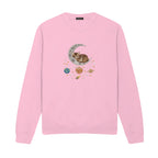 Sleepy Kitten Crescent Moon Galaxy embroidered sweatshirt in Light Pink — chest embroidery