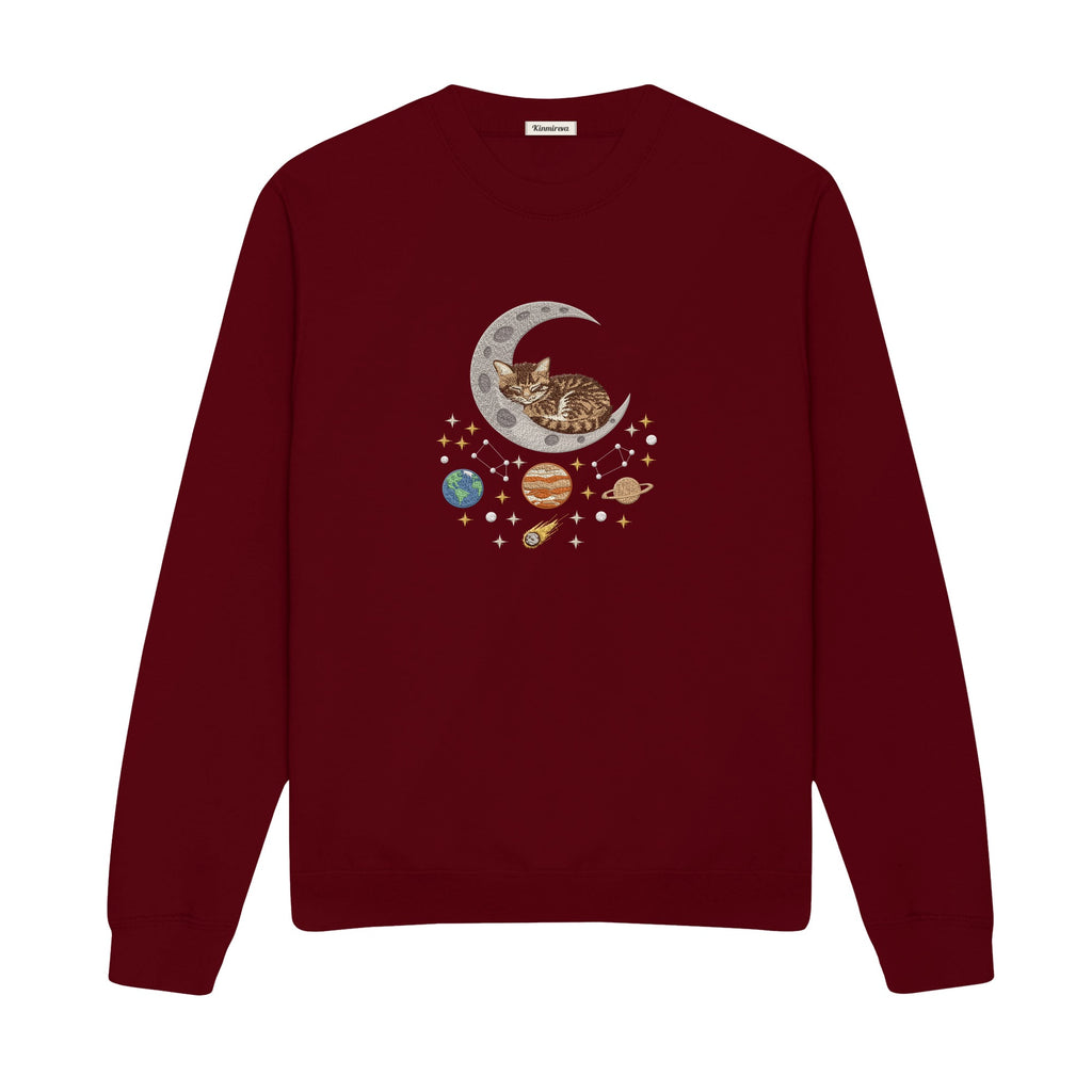 Sleepy Kitten Crescent Moon Galaxy embroidered sweatshirt in Marron — chest embroidery