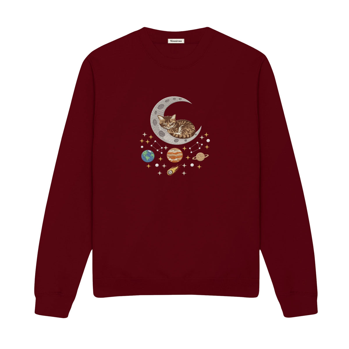 Sleepy Kitten Crescent Moon Galaxy embroidered sweatshirt in Marron — chest embroidery