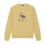 Sleepy Kitten Crescent Moon Galaxy embroidered sweatshirt in Sand — chest embroidery