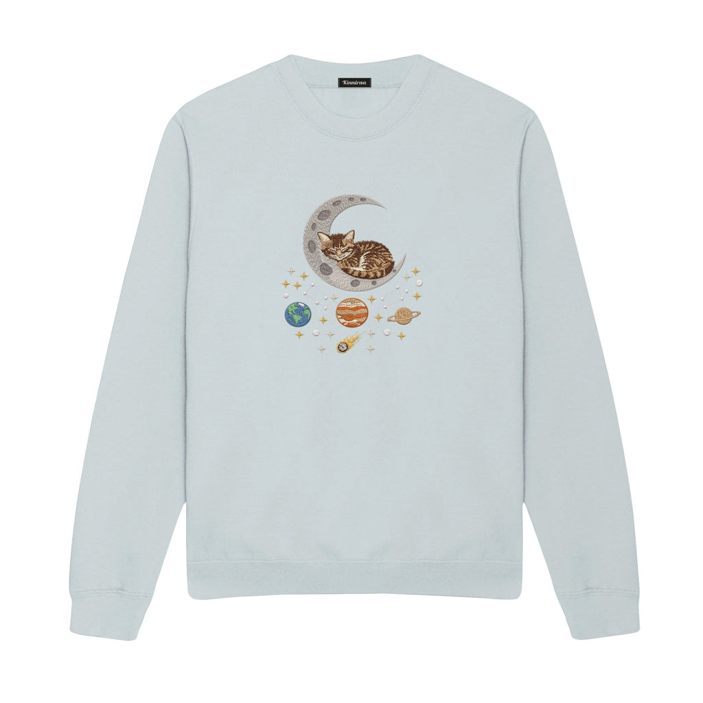 Sleepy Kitten Crescent Moon Galaxy embroidered sweatshirt in Sports Grey — chest embroidery