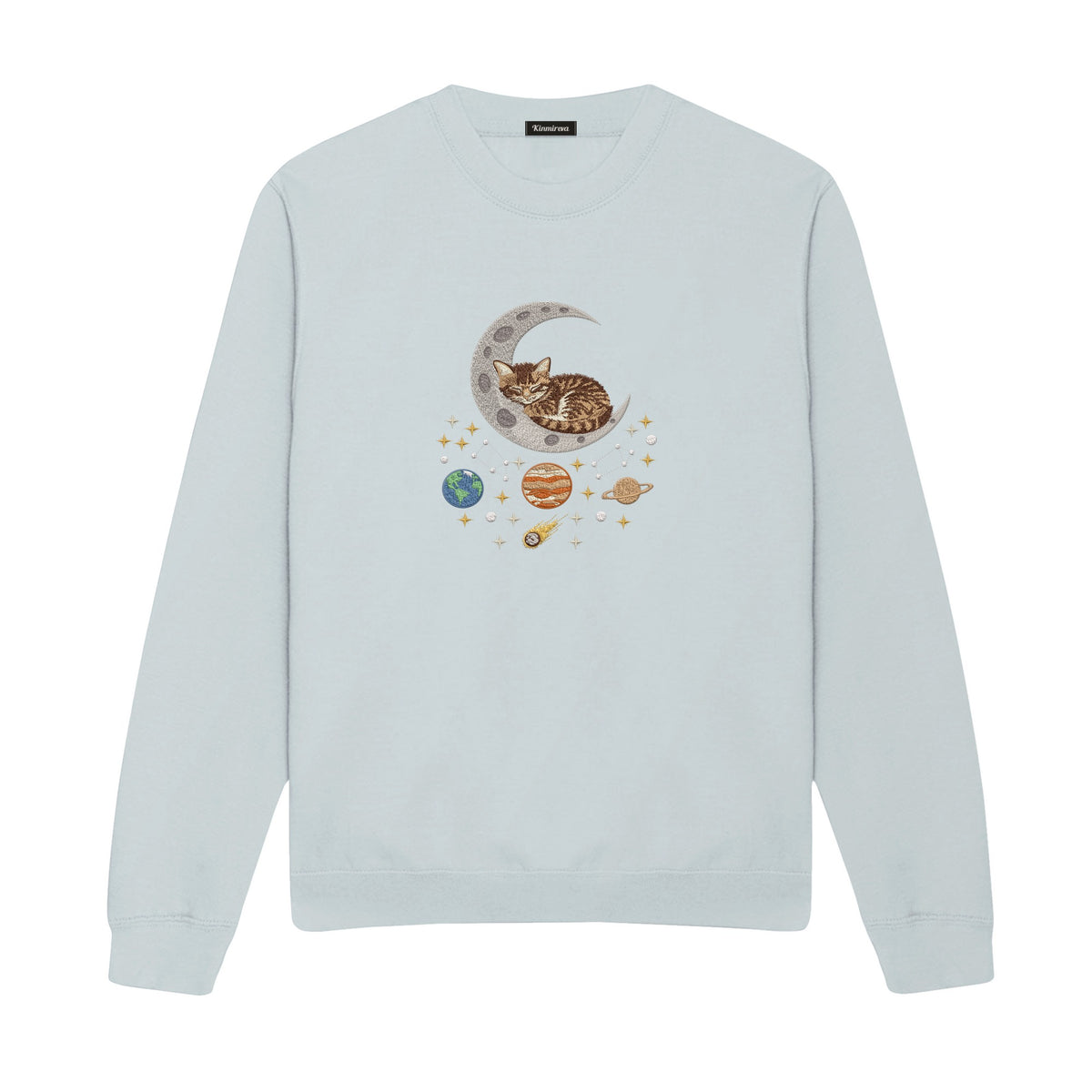 Sleepy Kitten Crescent Moon Galaxy embroidered sweatshirt in Sports Grey — chest embroidery