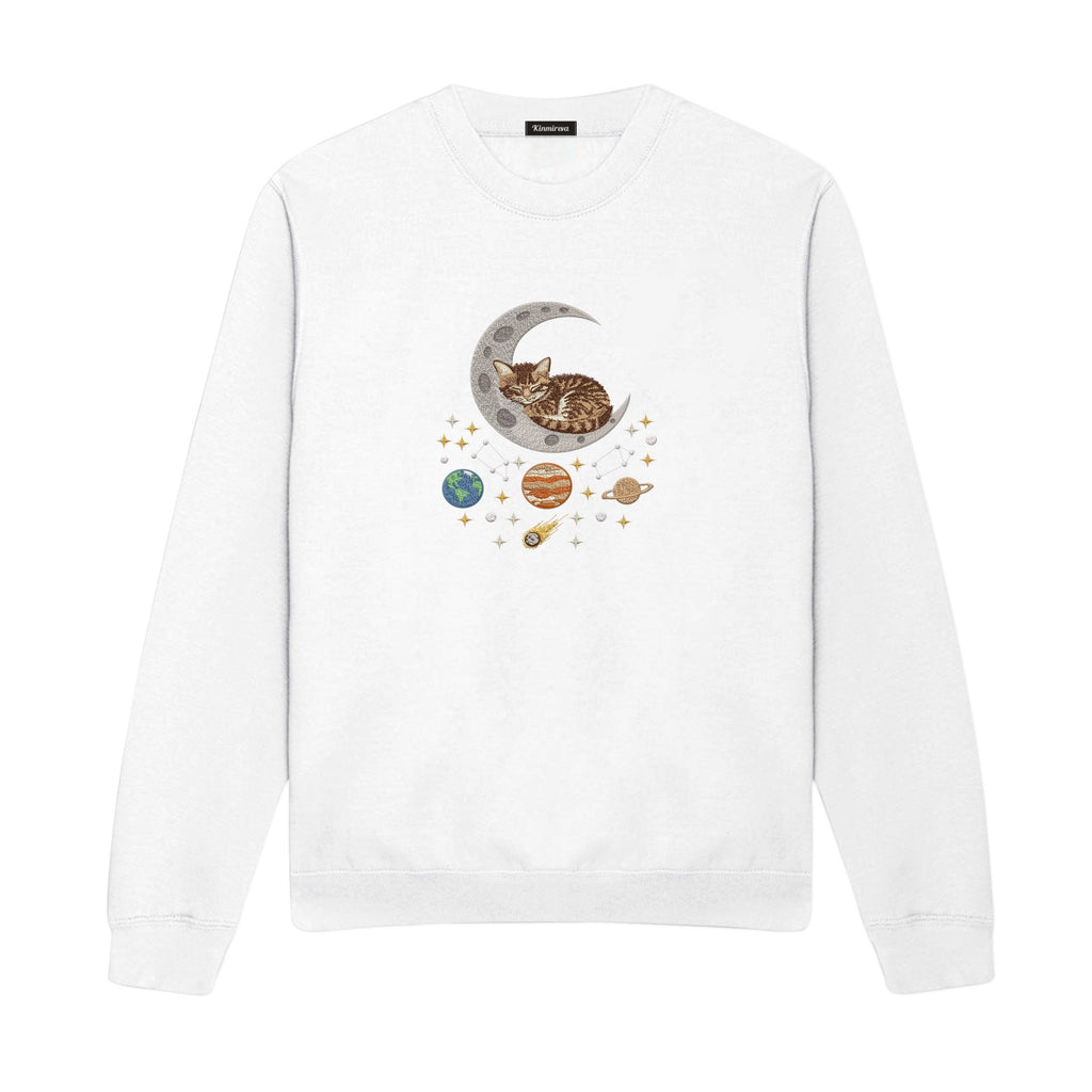 Sleepy Kitten Crescent Moon Galaxy embroidered sweatshirt in White — chest embroidery