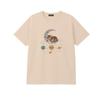 Sleepy Kitten Crescent Moon Galaxy embroidered t-shirt in Beige — chest embroidery