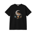 Sleepy Kitten Crescent Moon Galaxy embroidered t-shirt in Black — front view