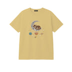 Sleepy Kitten Crescent Moon Galaxy embroidered t-shirt in Sand — chest embroidery