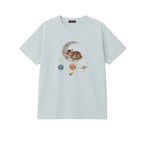Sleepy Kitten Crescent Moon Galaxy embroidered t-shirt in Sports Grey — chest embroidery