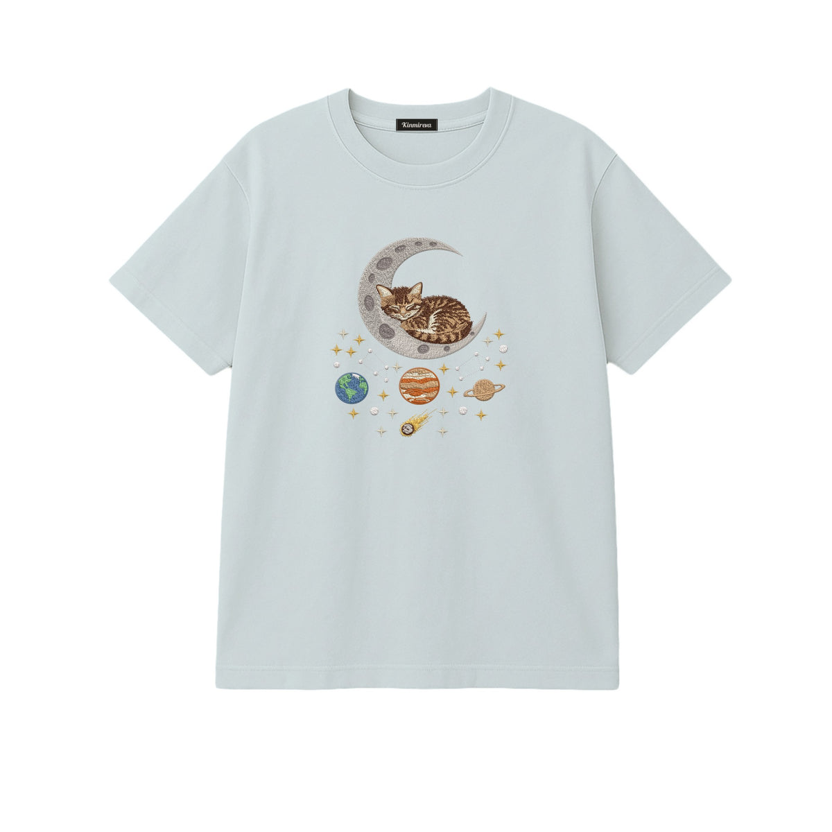 Sleepy Kitten Crescent Moon Galaxy embroidered t-shirt in Sports Grey — chest embroidery