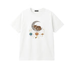 Sleepy Kitten Crescent Moon Galaxy embroidered t-shirt in White — chest embroidery