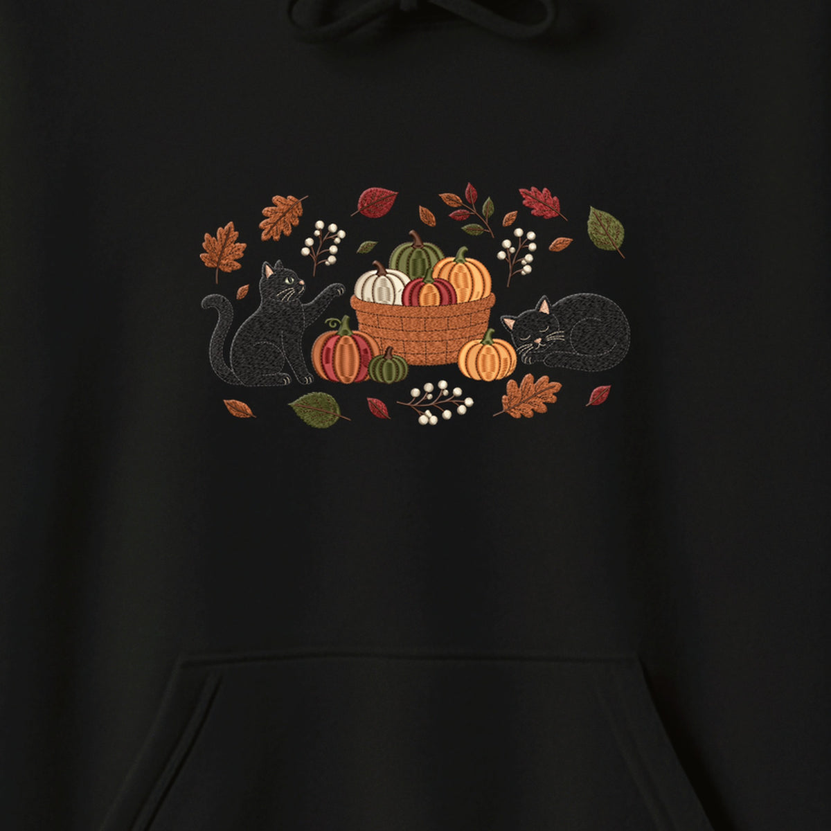 Black Cats Pumpkin Harvest Basket embroidered hoodie — chest embroidery
