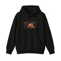 Black Cats Pumpkin Harvest Basket embroidered hoodie in Black — front view
