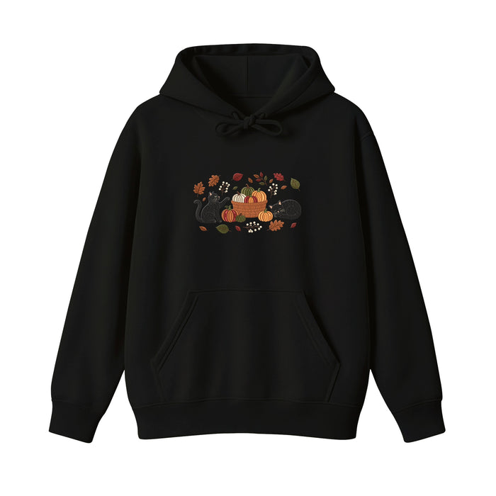 Black Cats Pumpkin Harvest Basket Embroidered Hoodie