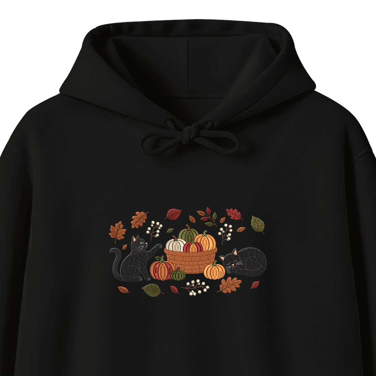 Black Cats Pumpkin Harvest Basket embroidered hoodie — chest embroidery