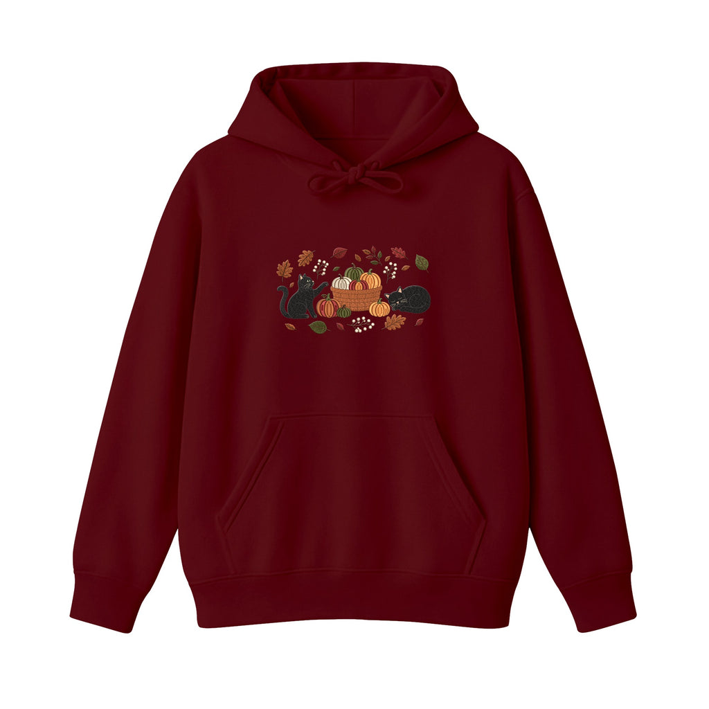 Black Cats Pumpkin Harvest Basket embroidered hoodie in Marron — chest embroidery