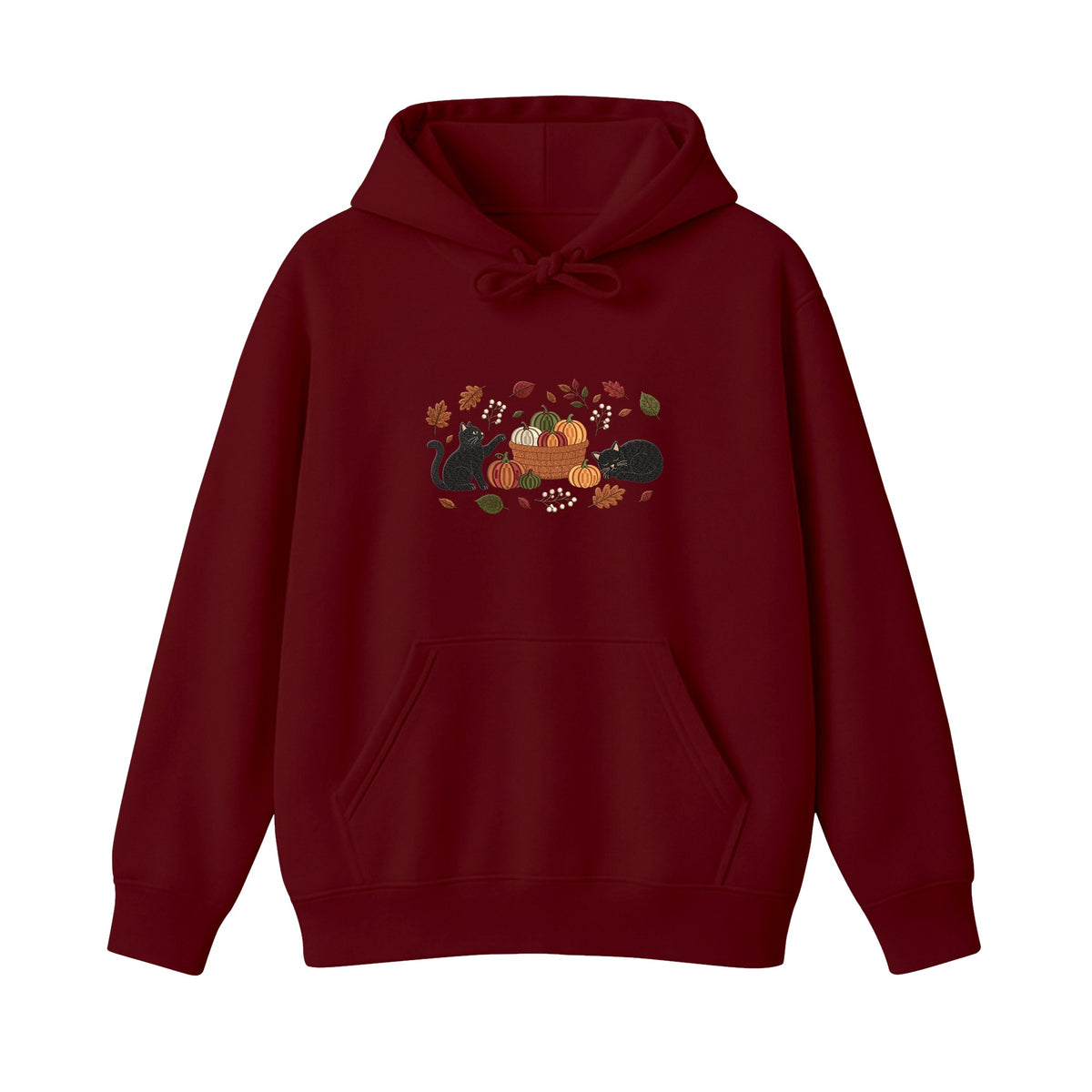 Black Cats Pumpkin Harvest Basket embroidered hoodie in Marron — chest embroidery