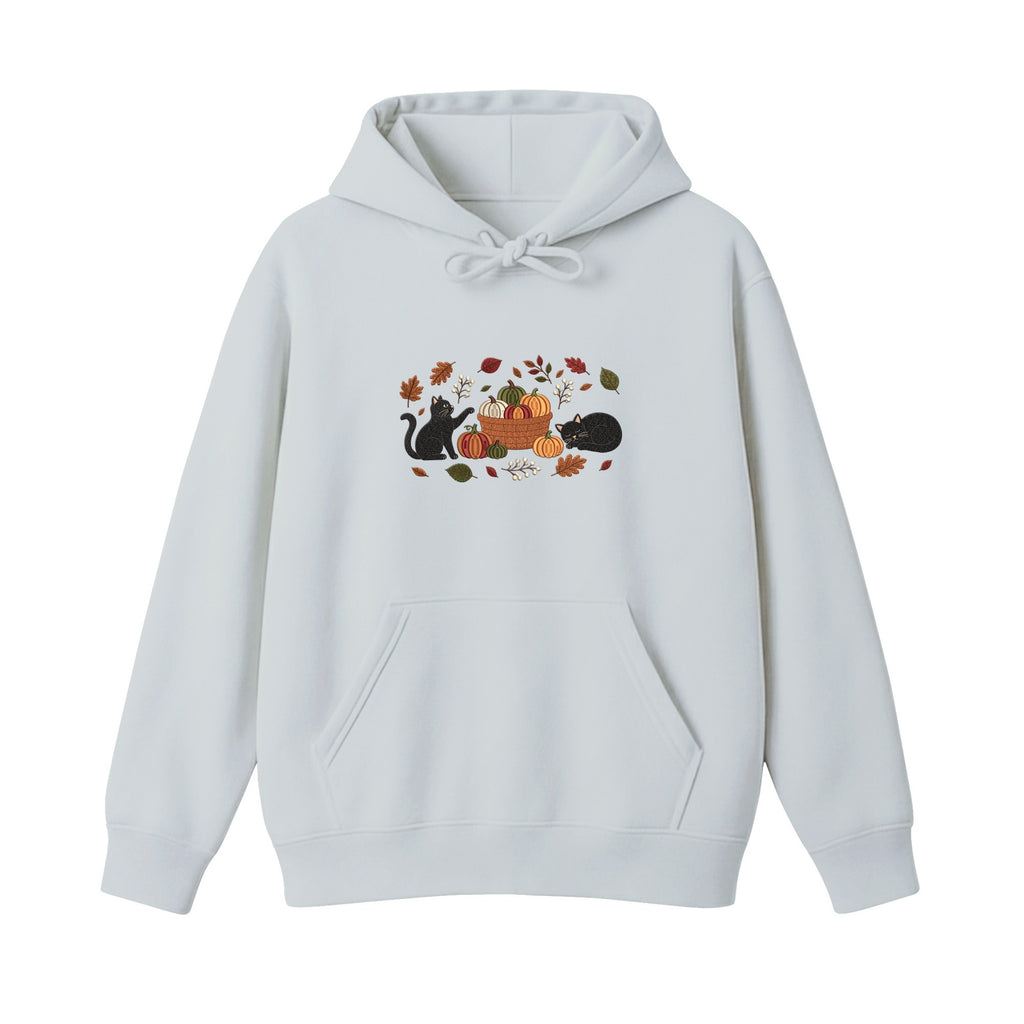 Black Cats Pumpkin Harvest Basket embroidered hoodie in Sports Grey — chest embroidery