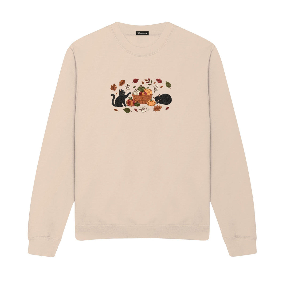 Black Cats Pumpkin Harvest Basket embroidered sweatshirt in Beige — chest embroidery