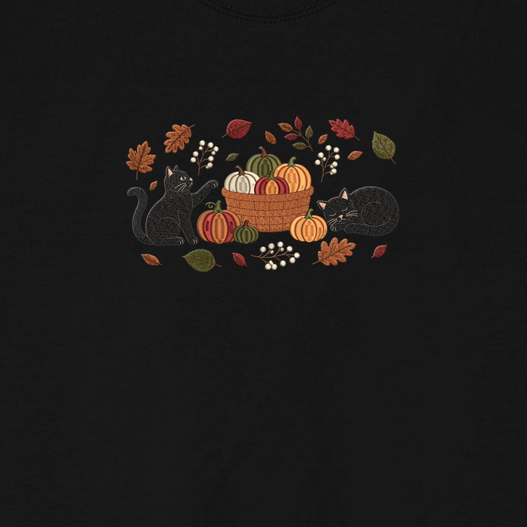 Black Cats Pumpkin Harvest Basket embroidered sweatshirt — chest embroidery