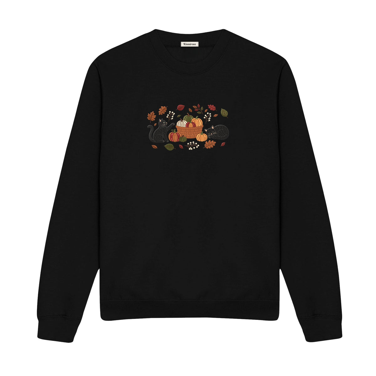 Black Cats Pumpkin Harvest Basket embroidered sweatshirt in Black — front view