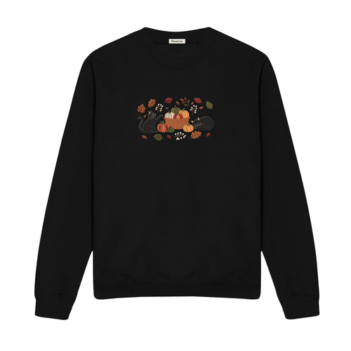 Black Cats Pumpkin Harvest Basket embroidered sweatshirt in Black — front view