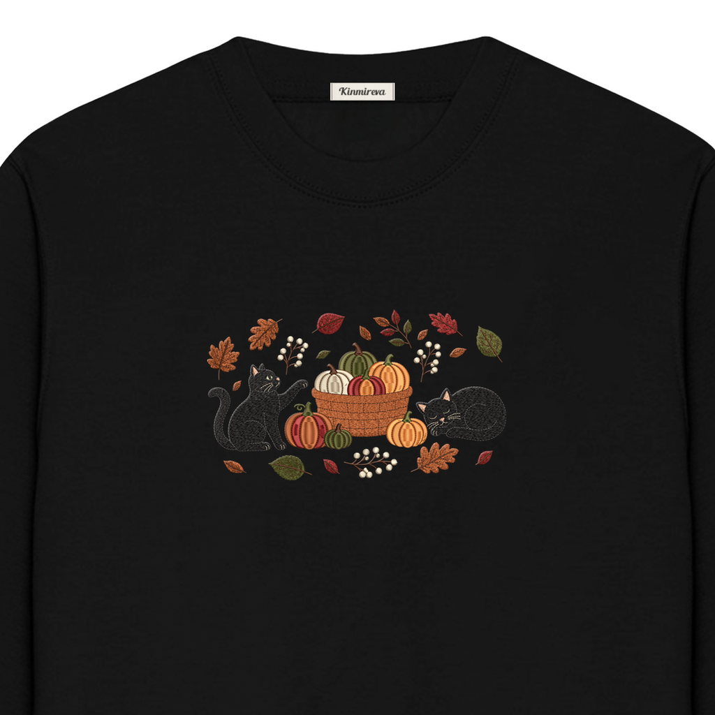 Black Cats Pumpkin Harvest Basket embroidered sweatshirt — chest embroidery