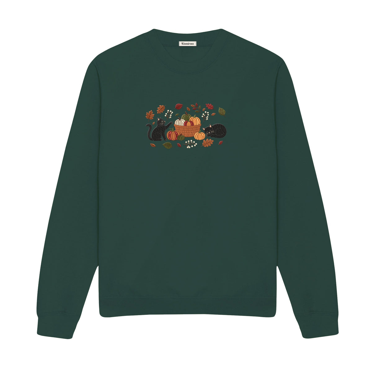 Black Cats Pumpkin Harvest Basket embroidered sweatshirt in Forest Green — chest embroidery