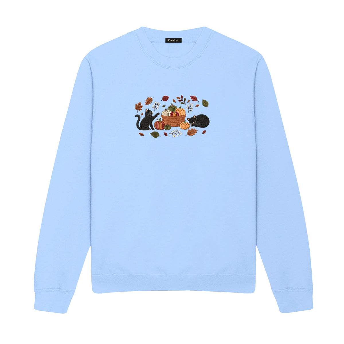 Black Cats Pumpkin Harvest Basket embroidered sweatshirt in Light Blue — chest embroidery