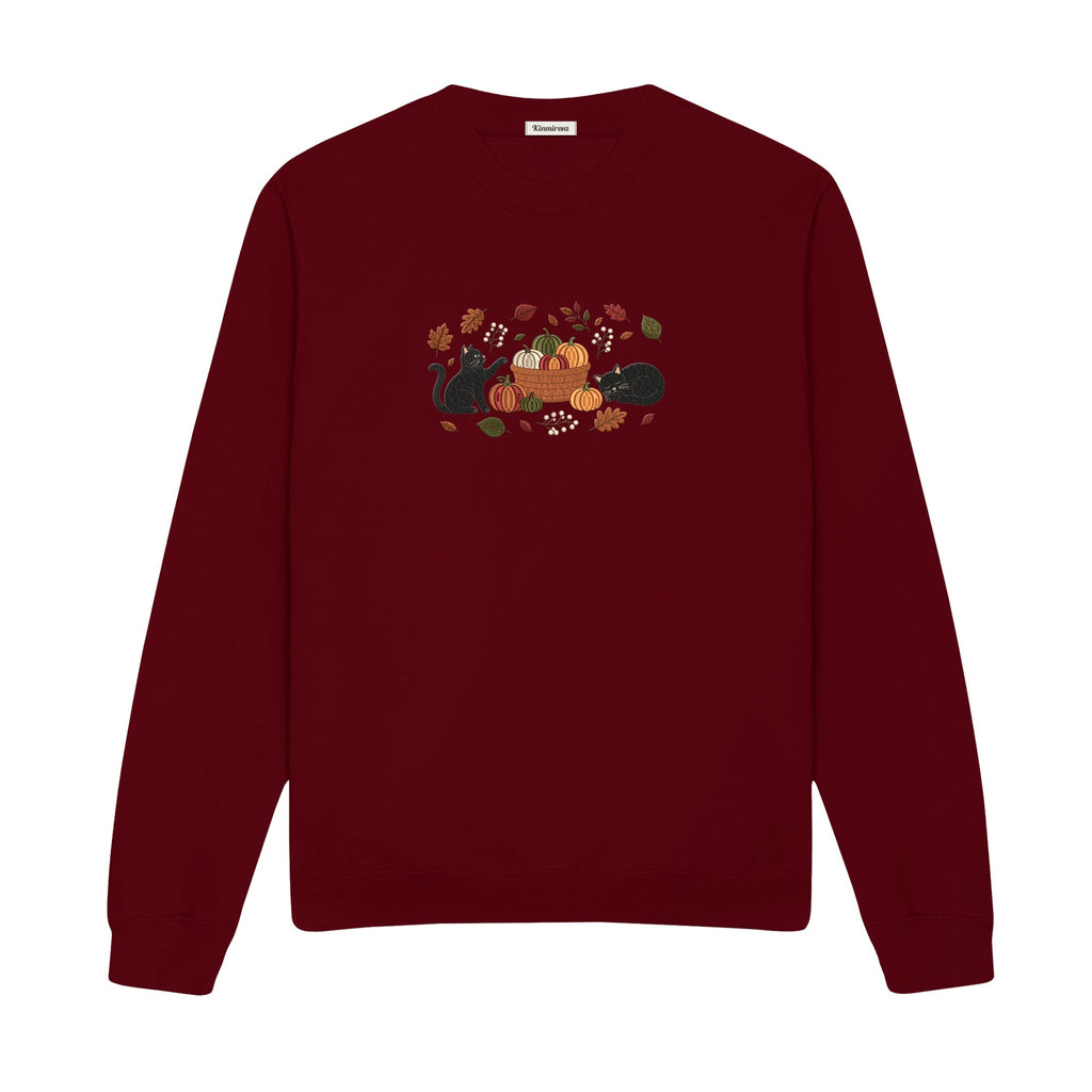 Black Cats Pumpkin Harvest Basket embroidered sweatshirt in Marron — chest embroidery