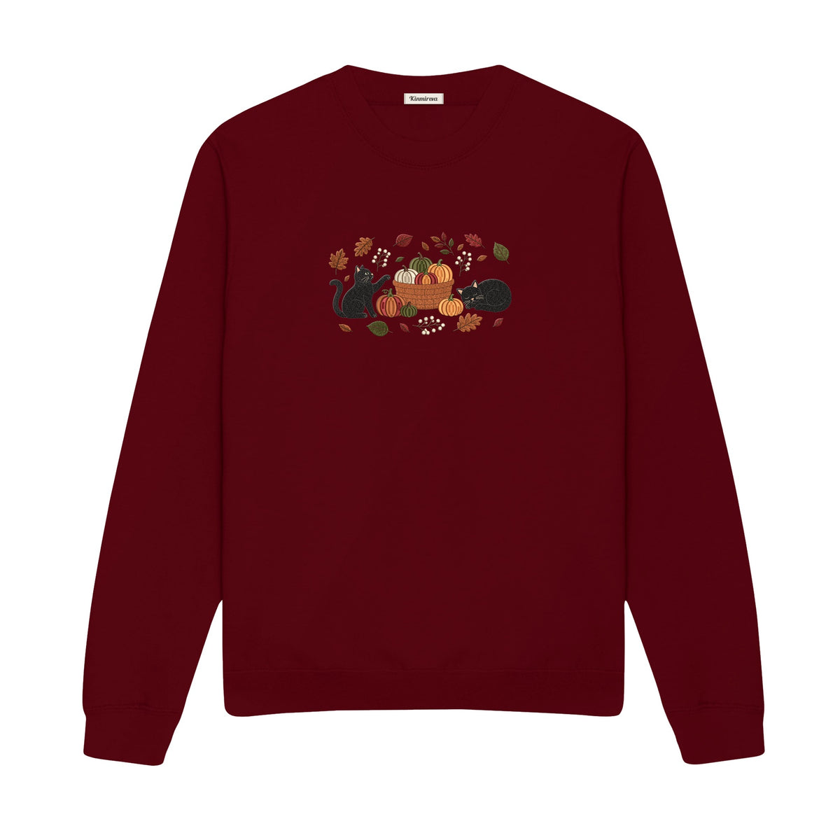 Black Cats Pumpkin Harvest Basket embroidered sweatshirt in Marron — chest embroidery