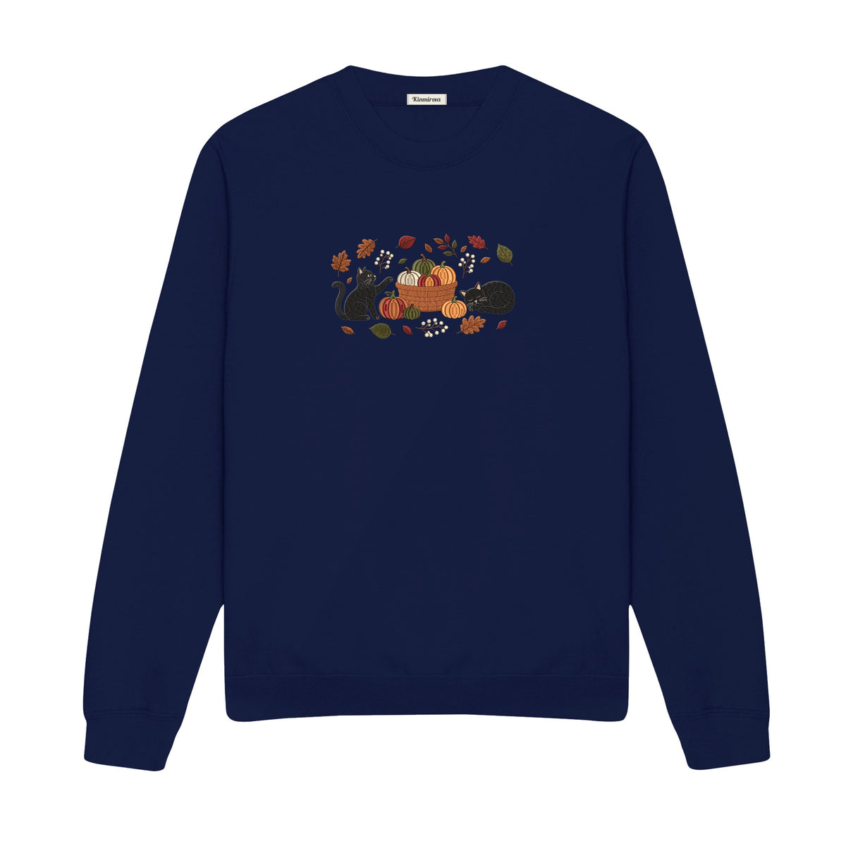 Black Cats Pumpkin Harvest Basket embroidered sweatshirt in Navy — chest embroidery