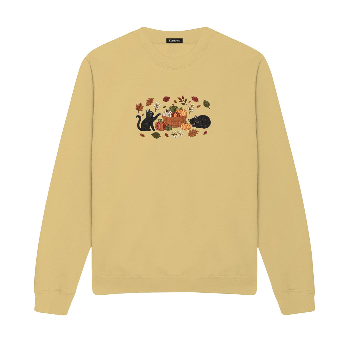 Black Cats Pumpkin Harvest Basket embroidered sweatshirt in Sand — chest embroidery