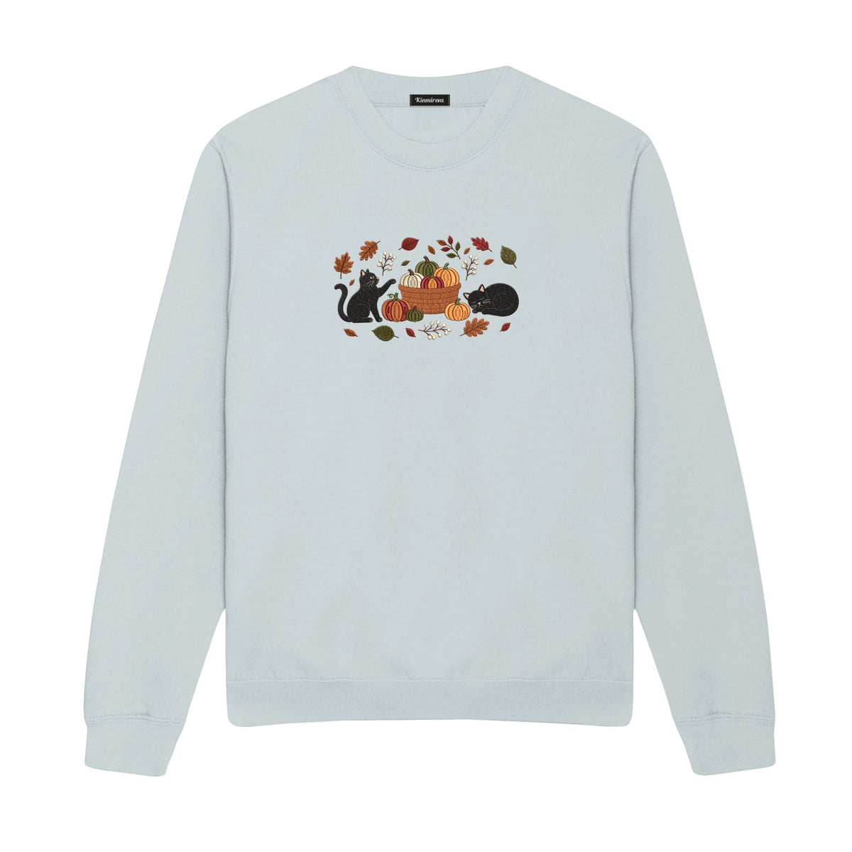 Black Cats Pumpkin Harvest Basket embroidered sweatshirt in Sports Grey — chest embroidery