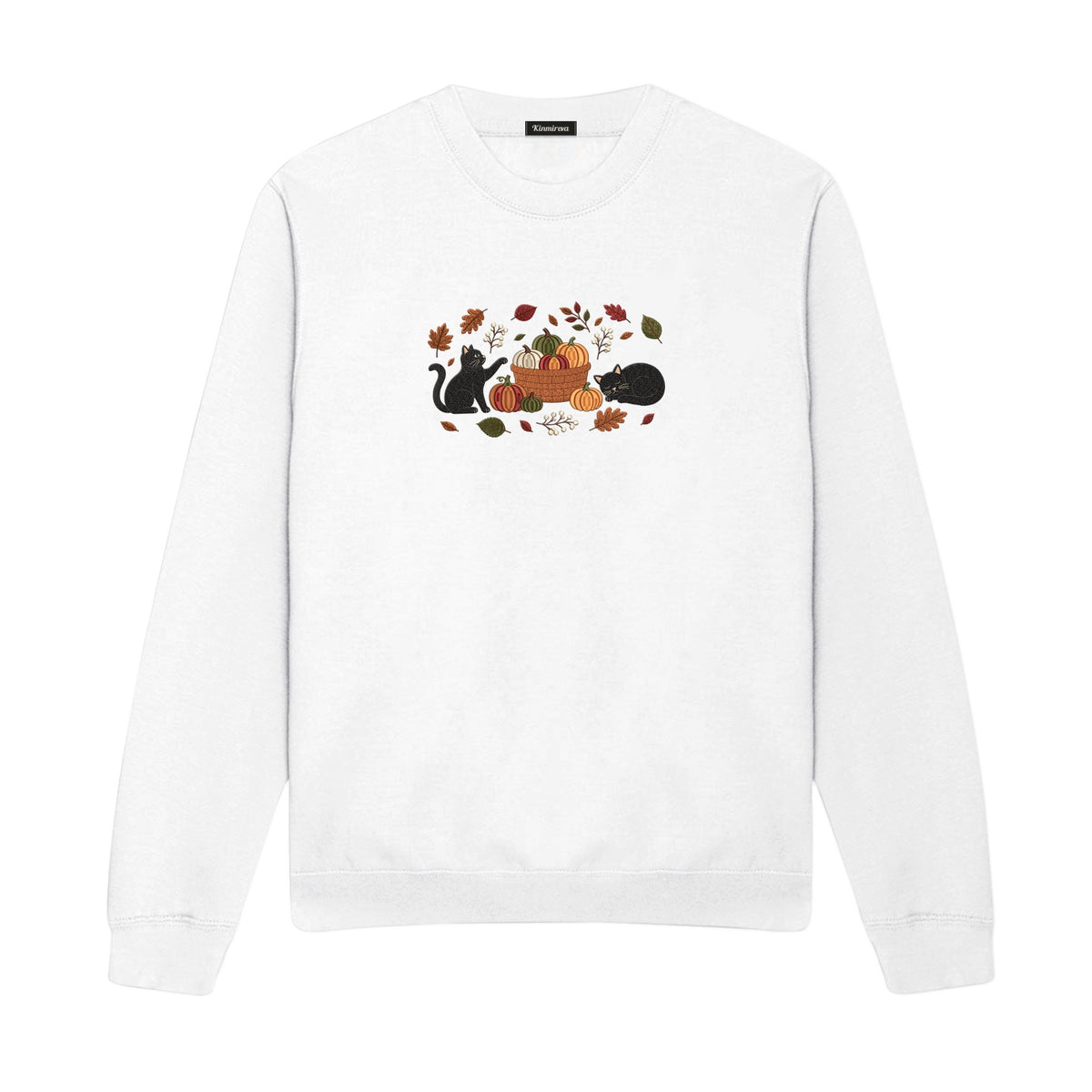 Black Cats Pumpkin Harvest Basket embroidered sweatshirt in White — chest embroidery