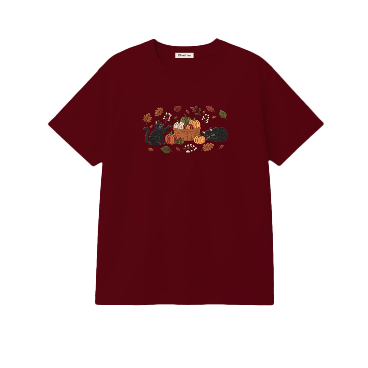 Black Cats Pumpkin Harvest Basket embroidered t-shirt in Marron — chest embroidery