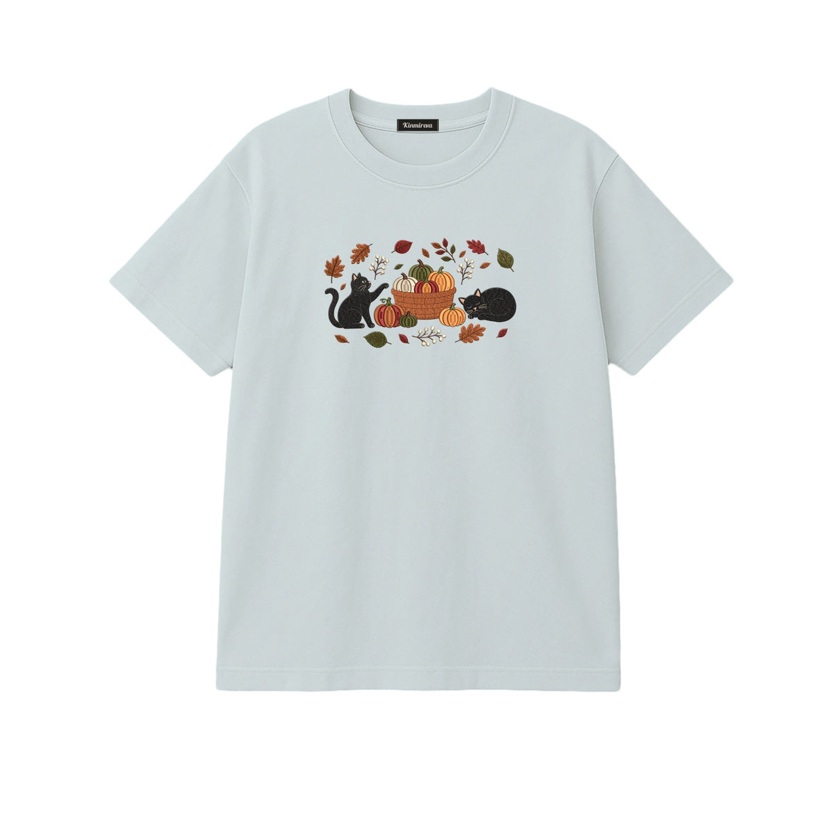 Black Cats Pumpkin Harvest Basket embroidered t-shirt in Sports Grey — chest embroidery