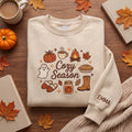 Cozy Season Pumpkin Ghost Custom Name embroidered sweatshirt — front view