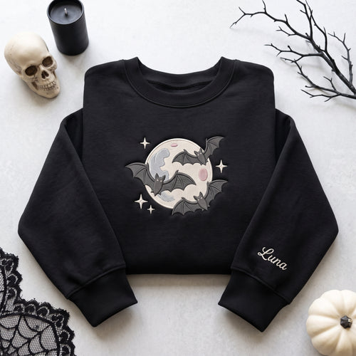 Bats Flying Full Moon Night Custom Name embroidered sweatshirt — front view