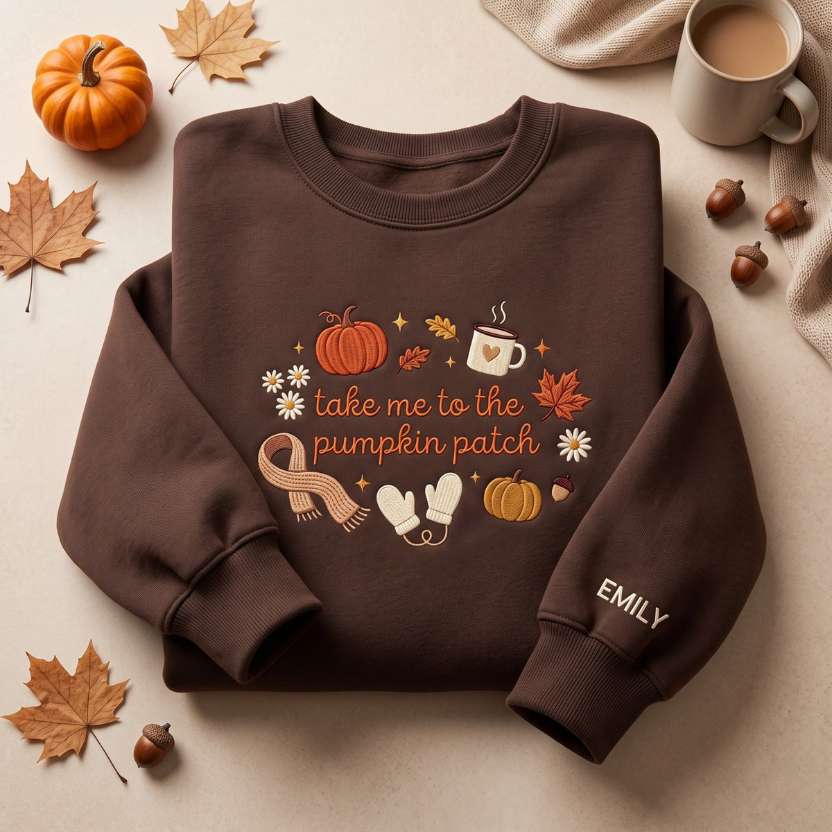 Take Me to the Pumpkin Patch Custom Name embroidered sweatshirt — front view