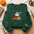 Boo Ghost Books Pumpkin Teacher Custom Name embroidered sweatshirt — front view