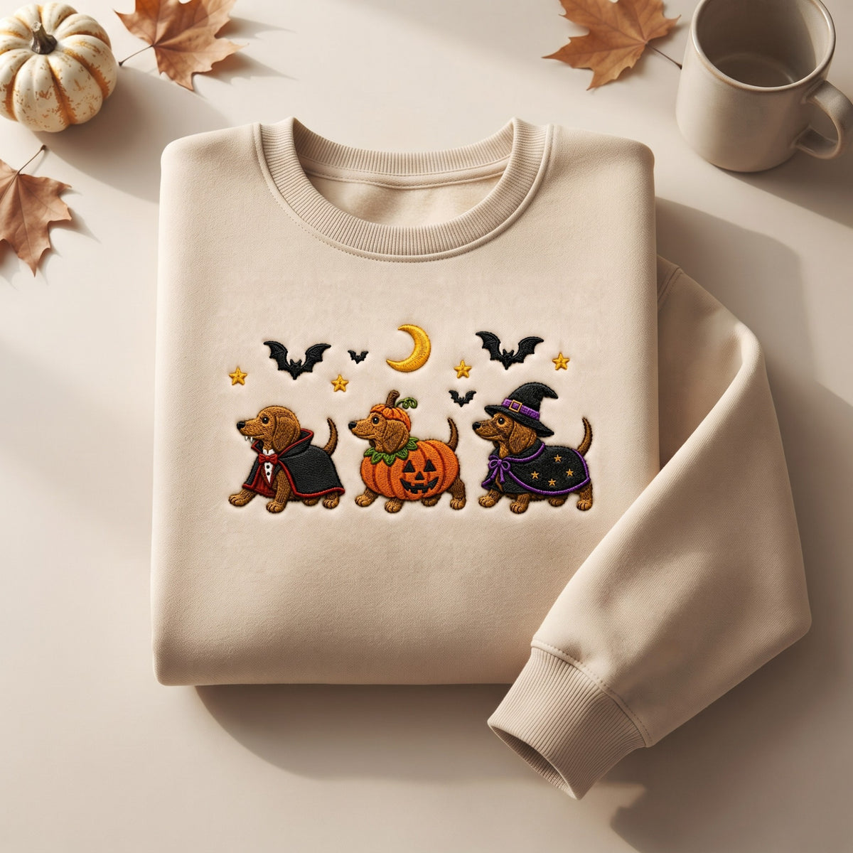 Dachshund Trio Halloween Costumes Custom Name embroidered sweatshirt — front view