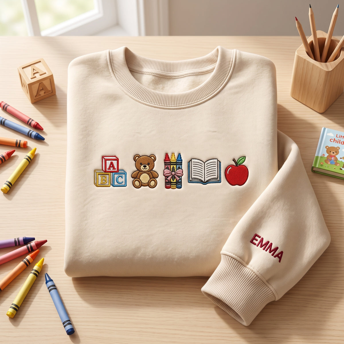 Preschool Abc Blocks Custom Name embroidered sweatshirt — front view