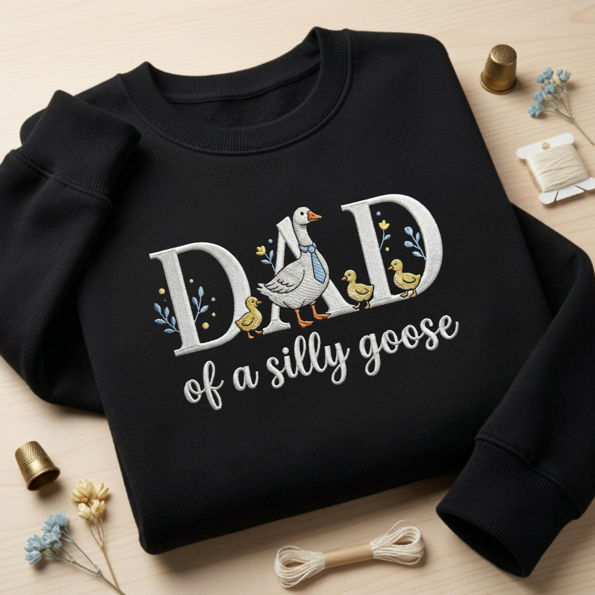 Dad of a Silly Goose Ducklings Necktie embroidered sweatshirt — front view