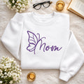 Mom Butterfly Wing Script embroidered sweatshirt — front view