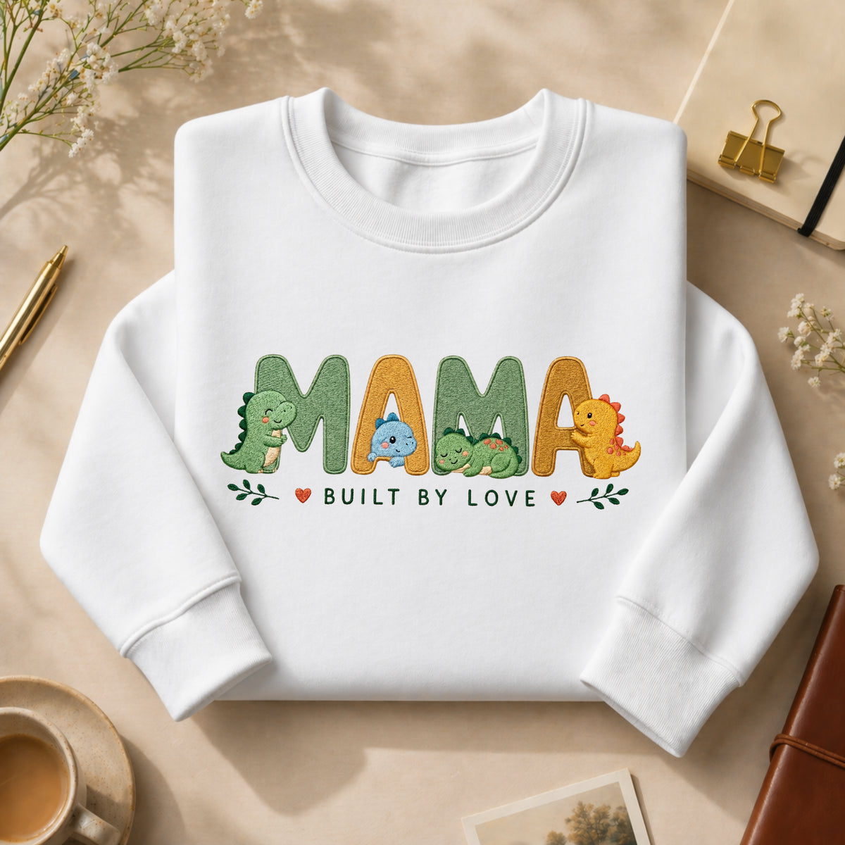 Mama Built by Love Baby Dinosaurs embroidered sweatshirt — front view