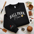 Ball Park Mom Baseball Softball Heart Custom Name embroidered sweatshirt — front view